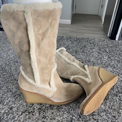 Coach Wedge Suede And Shearling Trim Jordana Boots Sz 9.5