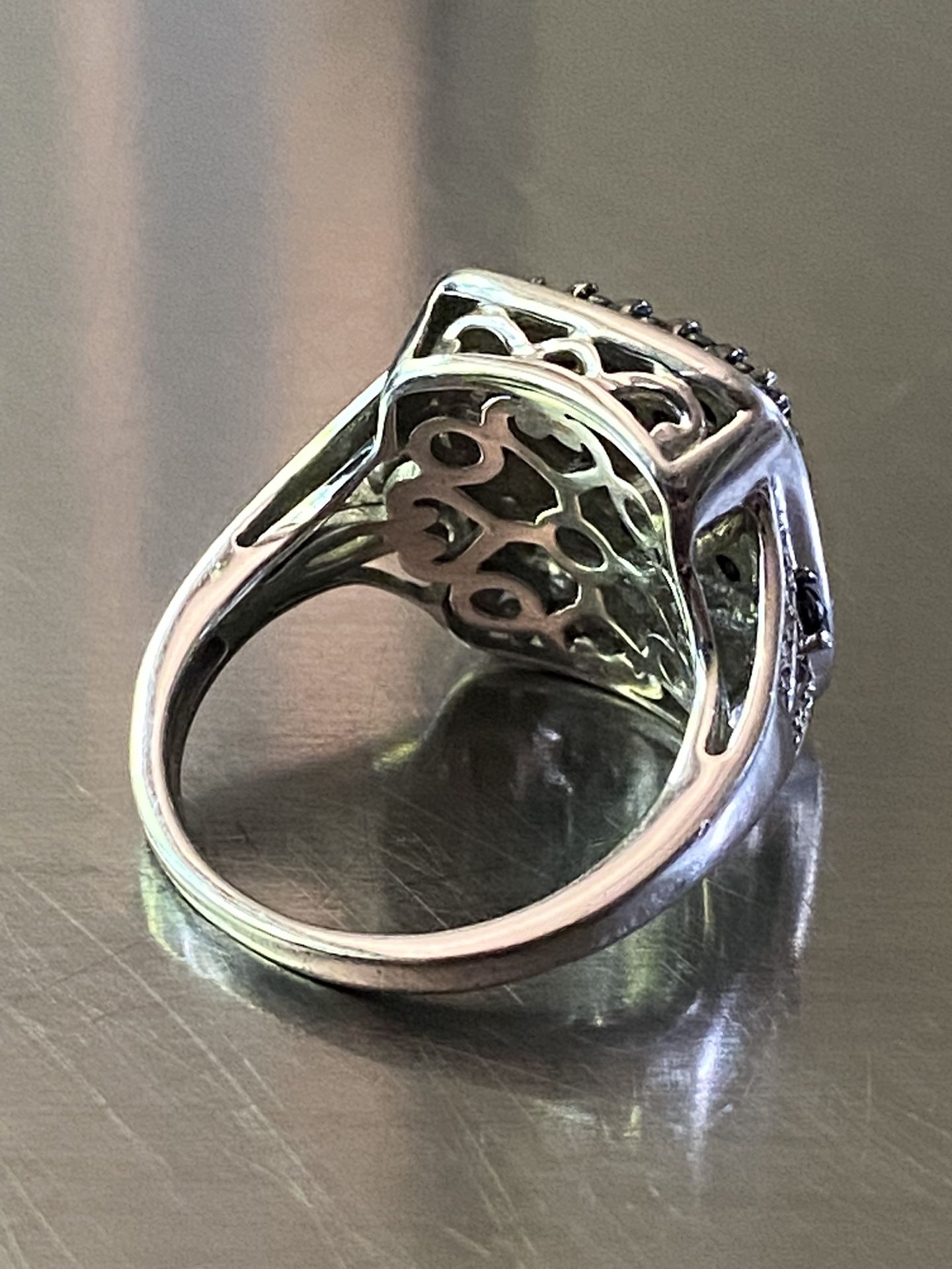 925 Sterling Silver Black Spinel Square Ring size 5.5