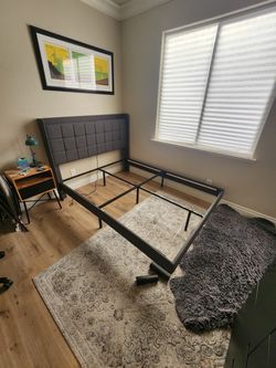 Queen Bed Frame with Upholstered Headboard