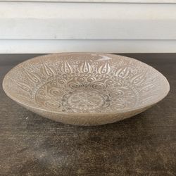 Azzurra Turkish Silver And Tan/Pink Art Glass Oval Bowl Handmade