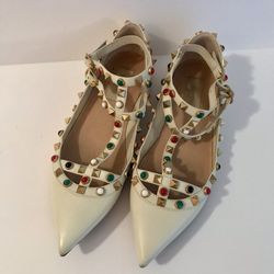 VALENTINO ;GARAVANI  ROCKSTUD,GENUINE LEATHER FLATS ;SHOES SIZE 36.5