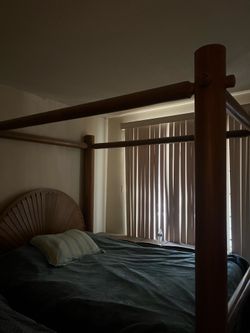 Real Hardwood Queen Bed with Poles & Long  Dresser