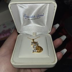 Sterling Silver Yellow Plated Swaravski Crystal Fox Pendant Gift Valentine's Birthday