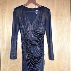 Vince Camuto Foiled Metallic V-Neck Long Sleeve Dress
