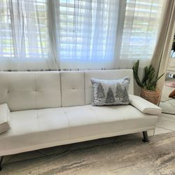 Elegant and comfortable faux leather sofa with removable armrests, adjustable sofa bed for living room (faux leather, white)