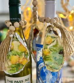 Handmade oyster shell ornaments- tuscan lemons/host hostess gift/Italian dinner party decor