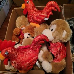 New Cny Monkeys And Red Roosters 3 Each Stuffed Animal Plush