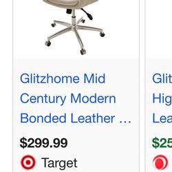 Glitzhome Mid Century Modern Bonded Leather Rolling Chair