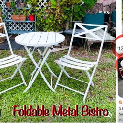 $65 Stylewell Foldable Steel slab Bistro set table & 2 chairs can be painted as desired in good cond