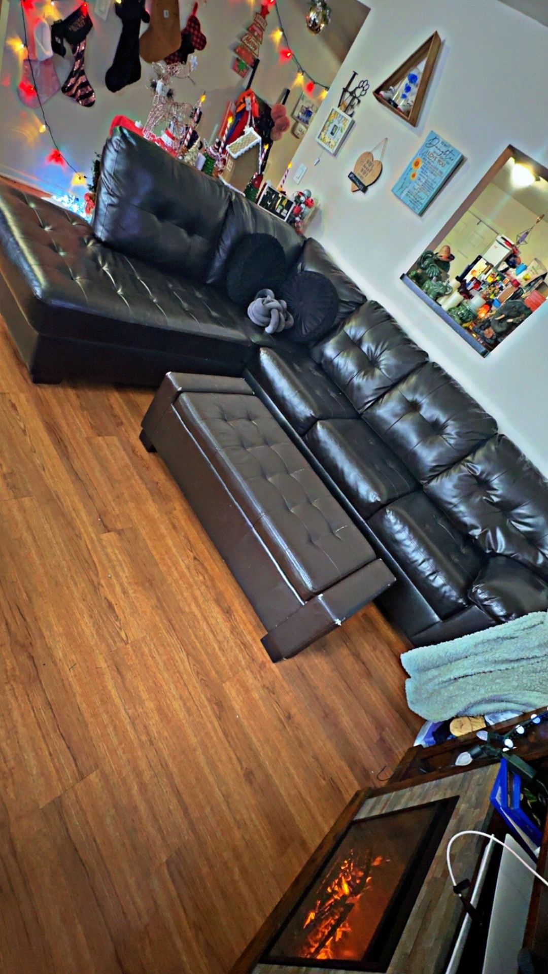 2 Piece Couch That Attaches Plus Storage Ottoman