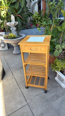 Wood Kitchen Cart with Tile Top