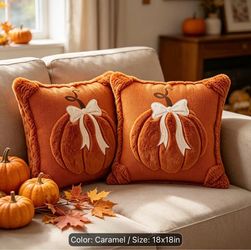 4pcs Plush Pumpkin Bow Decorated Pillow Covers