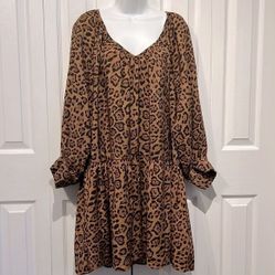 HM Brown/Black Leopard Print Oversized Tunic Dress Size M