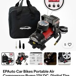 EPAuto Car Bikes Portable Air Compressor Pump 12V DC, Digital Tire Inflator. Red