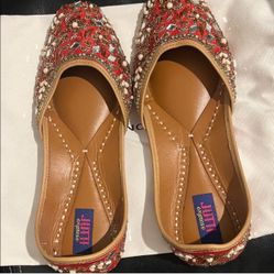 Red Juti With Pearls And Mirror Work For women 