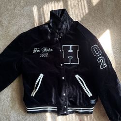Black And Green Denim Varsity Jacket 