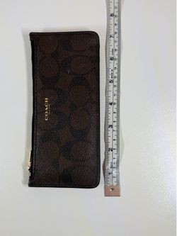 Coach Signature Brown Monogram Slim Zip Pouch Wallet Card Case