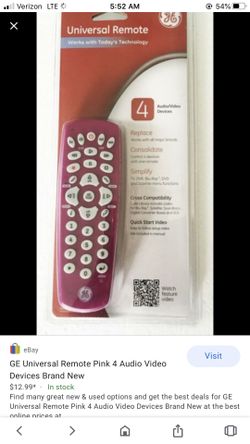 GE universal remote 4 audio/video devices New! Fuchsia!