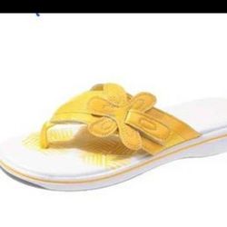 Womens Yellow Flat Bow Sandal