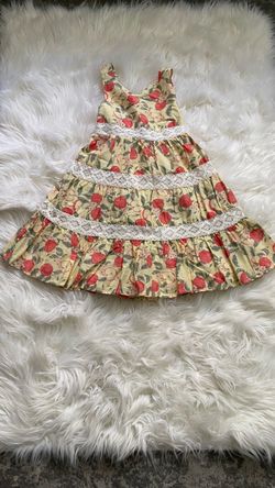 Girls Apple Print Tiered Dress Size 5 – Lace Detail