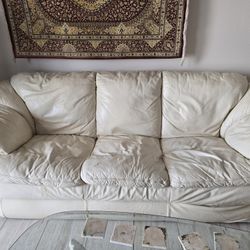 Cream Colored Leather Sofa & Loveseat For Sale!