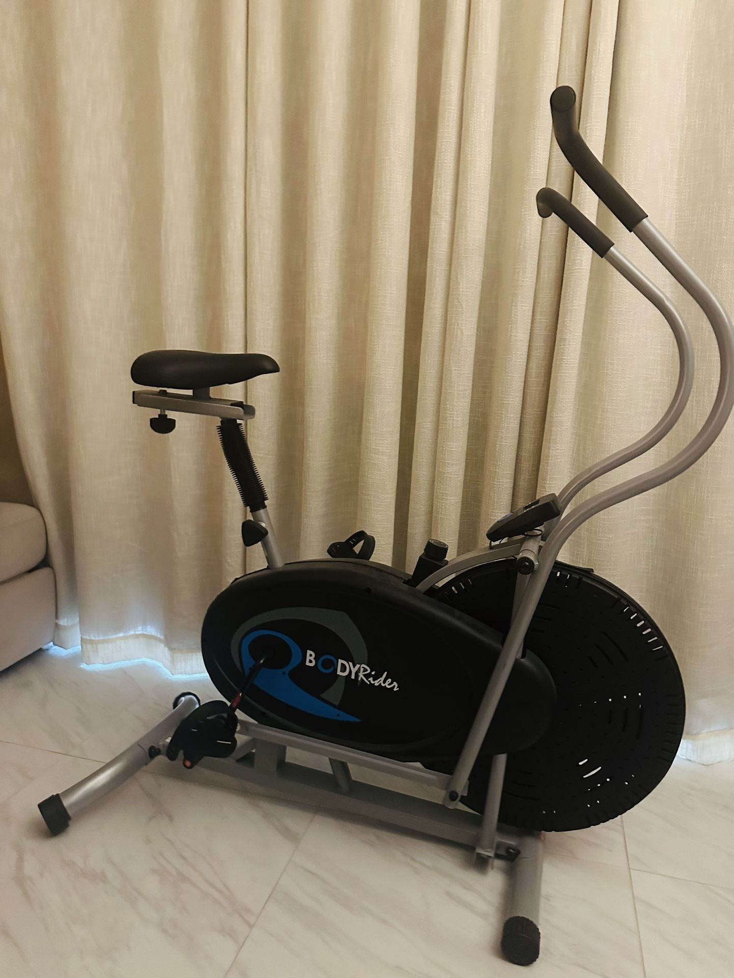 Body Rider Body Flex Sports Upright Exercise Fan Bike, Indoor Stationary Bike for Cycling, Black/Silver/Blue