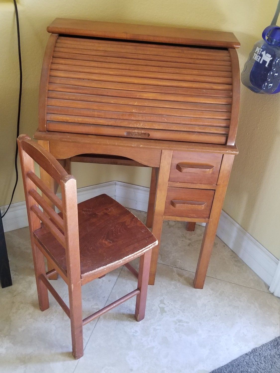 Antique Child's Wood Rolltop Desk & Chair