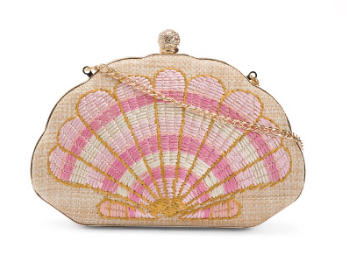 Isaac Mizrahi New York Seashell Clutch Pink & Gold Detail