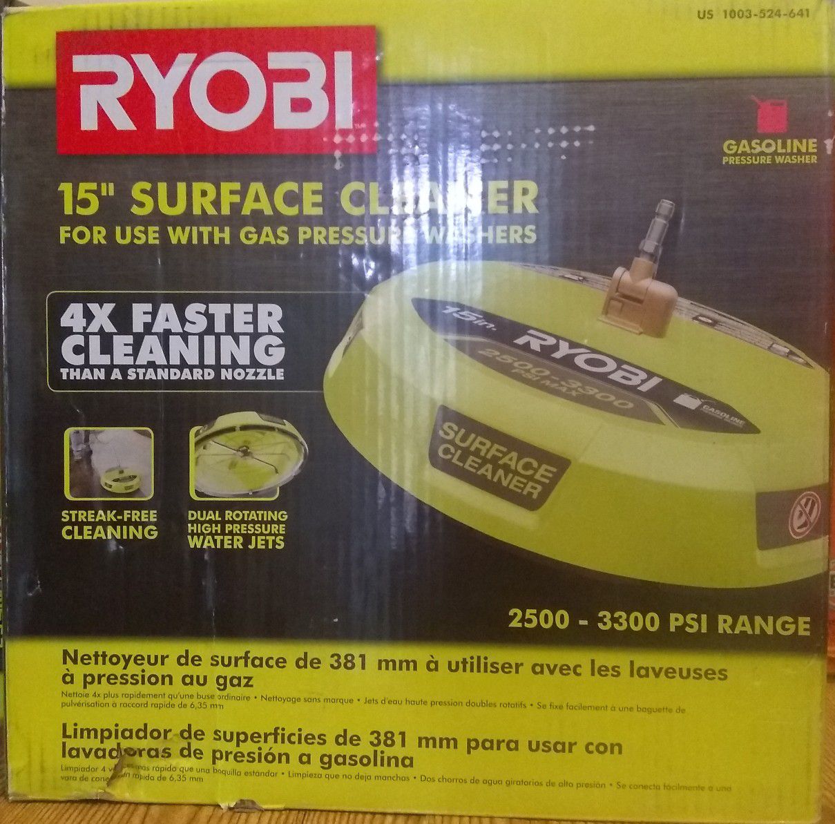 RYOBI 15 in. 3300 PSI Surface Cleaner for Gas Pressure Washer