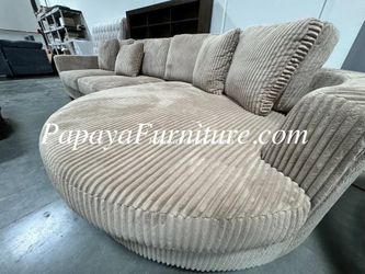 NEW Modern Tan Beige Fabric Sectional Sofa and LARGE CURVED CHAISE Set Big Ashley Style Discount Furniture Warehouse SALE Dark Grey Gray Khaki Round