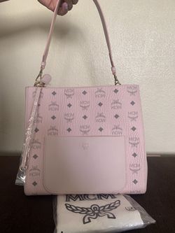MCM Sarah Monogrammed Leather Hobo Bag in Pink