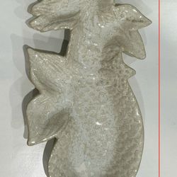 Shabby Tan Fire Glazed Clay Mermaid Dish