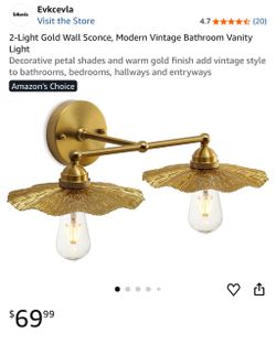 Brand new in box 2 light gold wall sconce / vanity light