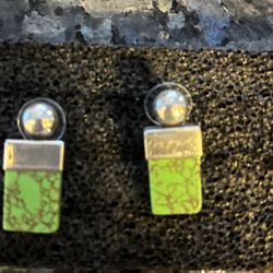 Rare Vintage Green Gaspeite Sterling Silver Earrings 