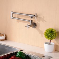 HANEBATH Brass Wall Mount Pot Filler Kitchen Sink Faucet, Brushed Nickel. Brand new