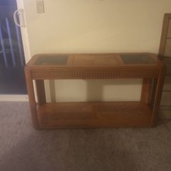 Solid Oak  And Glass Console Table