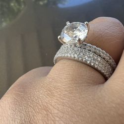 Wedding Or Engagement Ring Set Sterling Silver 