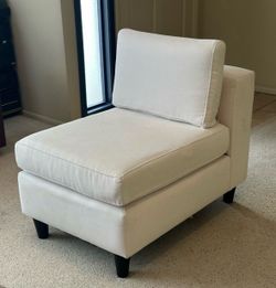 Like New Custom Made Cream Modern Armless Club Chair Performance Fabric Removable Covers Stylus Soleil