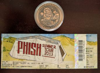 PHISH (Hollywood Bowl, L.A., CA - 8/5/2013) Unripped Concert Ticket Stub, Coin & T-Shirt