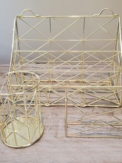 Gold Wire Desk Organizer Set Of Three