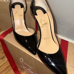 Christian Louboutin Black Patent Pointed Toe Pumps IRIZA Size 34