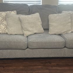 Ashley Furniture Gray Sofa w/ Nailhead Trim – Good Condition