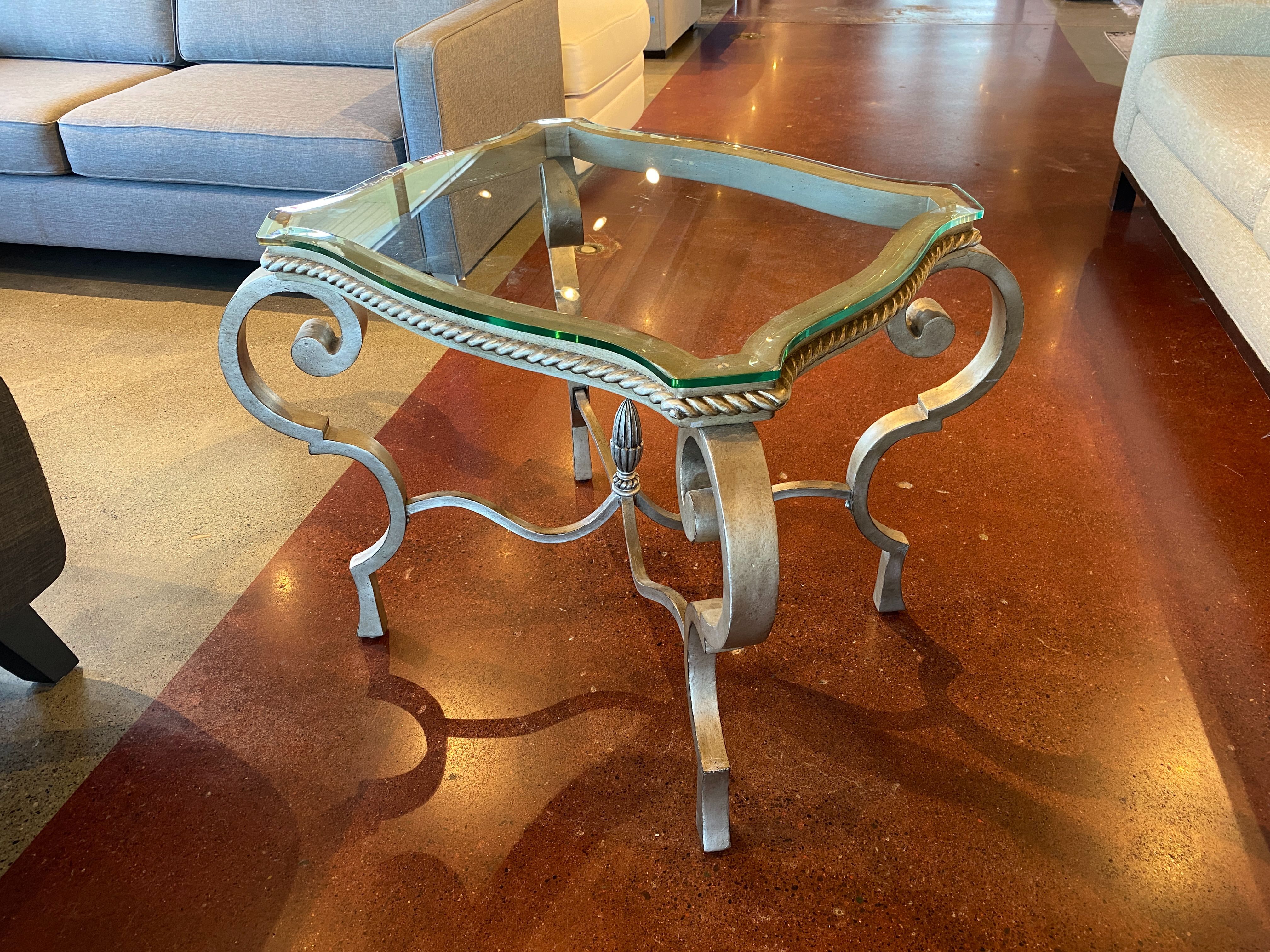 Neoclassical Style Glass Top Side Table