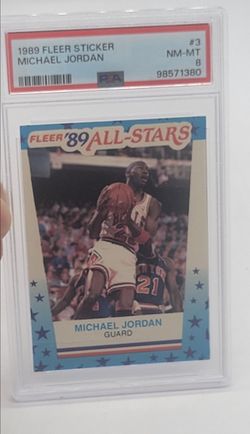 1990 Fleer Basketball Sticker Michael Jordan #3 PSA 8 Near Mint Condition Card