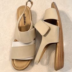 1- New Auditions Beige Strappy Sandal Leather; Size 9W 