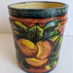 Mexican Artisan Ceramic Stoneware Pottery Utensil Holder Vase Canister Planter Pot