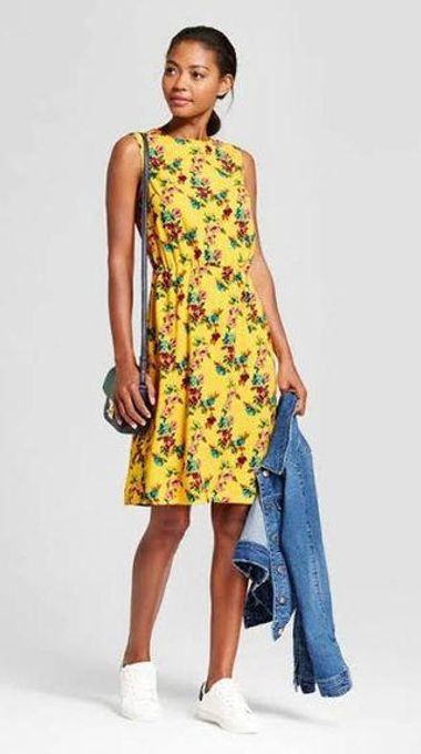 A New Day Yellow Floral Knee Length A Line Dress
 Womens SIZE XS/ Small 