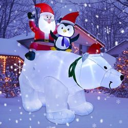7FT Inflatable Polar Bear Christmas Santa and Penguin, Led Lights Xmas Holiday Family Party Decoration Yard Lawn Favors Indoor Outdoor Inflata