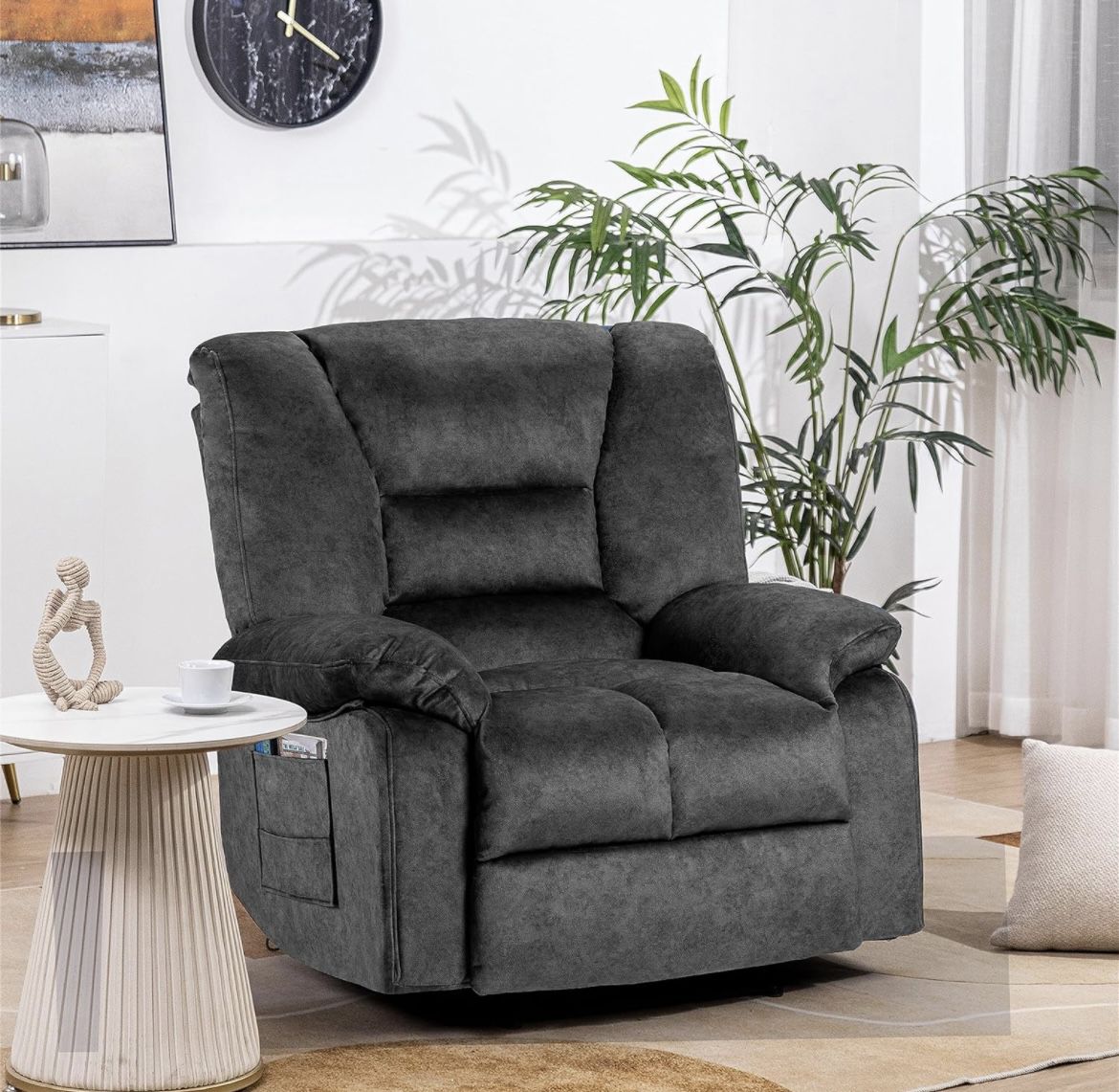 Oversized Recliner Chair Sofa with Massage and Heating, Living Room Chair with Side Pockets, Lazy Sofa Chairs with Remote Control and Cup Holders(Grey