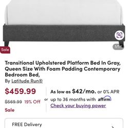 Queen Upholstered Bed Frame - Dark Gray